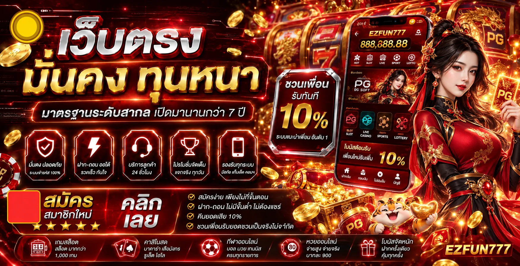 สล็อตออนไลน์ EZFUN777 พร้อมเกม PG Soft บนมือถือ
